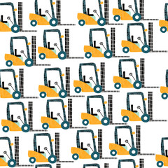 Seamless pattern with funny forklift. Fashion kids print. Vector hand drawn illustration.