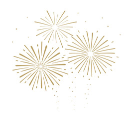 Gold festive fireworks isolated on white background. Vector illustration. Flat design. EPS 10.