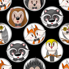 Seamless pattern with cute baby animals for kids. Bear, raccoon, rabbit, fox and other.