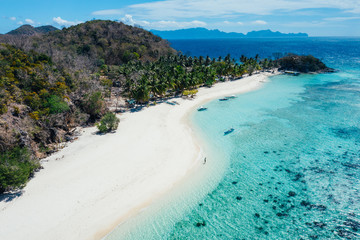 Malcapuya island in the philippines, coron province. Aerial shot from drone about vacation,travel and tropical places