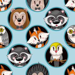 Seamless pattern with cute baby animals for kids. Bear, raccoon, rabbit, fox and other.