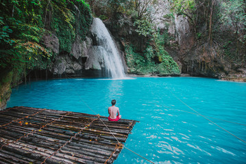 The azure Kawasan waterfall in cebu. The maining attraction on the island. Concept about nature and...