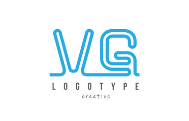 VG V G blue joined line alphabet letter combination logo icon design