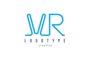 VR V R blue joined line alphabet letter combination logo icon design