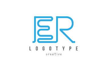 ER E R blue joined line alphabet letter combination logo icon design