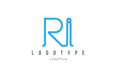 RI R I blue joined line alphabet letter combination logo icon design