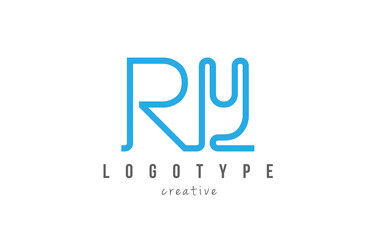 RY R Y blue joined line alphabet letter combination logo icon design - obrazy, fototapety, plakaty