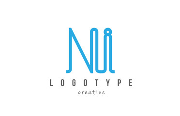 NI N I blue joined line alphabet letter combination logo icon design