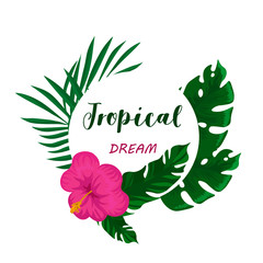 Tropical set of leaves and flowers. Fashion design. Vector illustration. © Alexandr