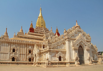 Ananda Temple in Old Bagan, a large buddhist temple, one of Bagan's best known temples. One of the most beautiful temples in the world. Myanmar.