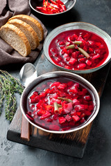 Vegetable soup with beetroot and cabbage