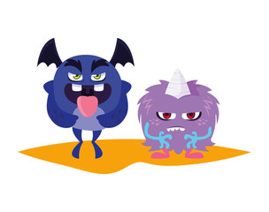 funny monsters couple comic characters colorful
