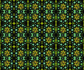 Seamless endless repeating bright ornament of multi-colored geometric shapes