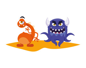 funny monsters couple comic characters colorful