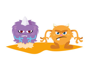 funny monsters couple comic characters colorful