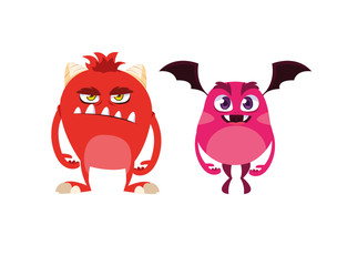 funny monsters couple comic characters colorful
