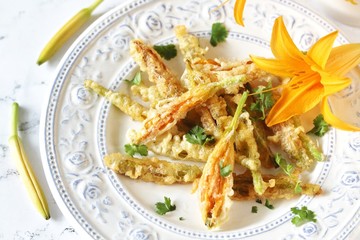 daylily buds fried in batter. edible flowers.
