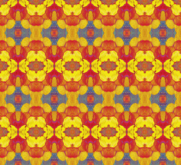 Seamless endless repeating bright ornament of multi-colored geometric shapes