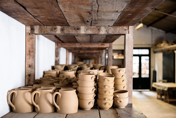 crafted pottery in portugal, still life of hand made pottery and ceramic bowls