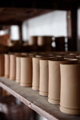 crafted pottery in portugal, still life of hand made pottery and ceramic bowls