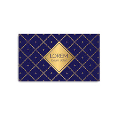 Blue and gold vintage business card. Luxury vector ornament template. Great for invitation, flyer, menu, brochure, postcard, background, wallpaper, decoration, packaging or any desired idea.