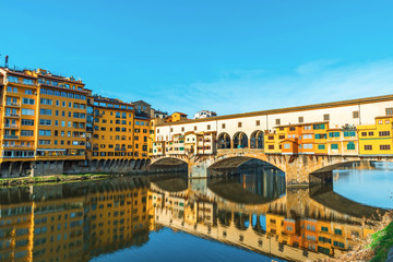 Florence, Italy. Famous landmark medieval bridge Ponte Vecchio in the morning