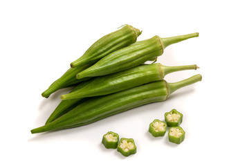 Fresh organic green okra isolated on a white background