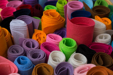 colorful felts in the box in the store for hobbies and hand made art collection.