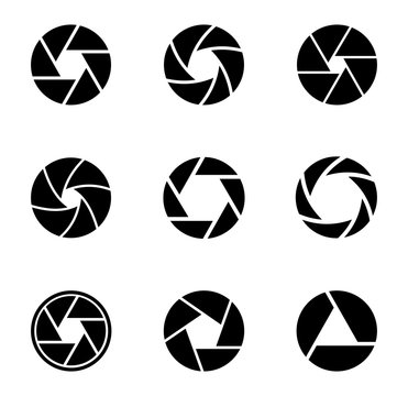 Camera shutter icons set icons in flat style on a white background. Vector