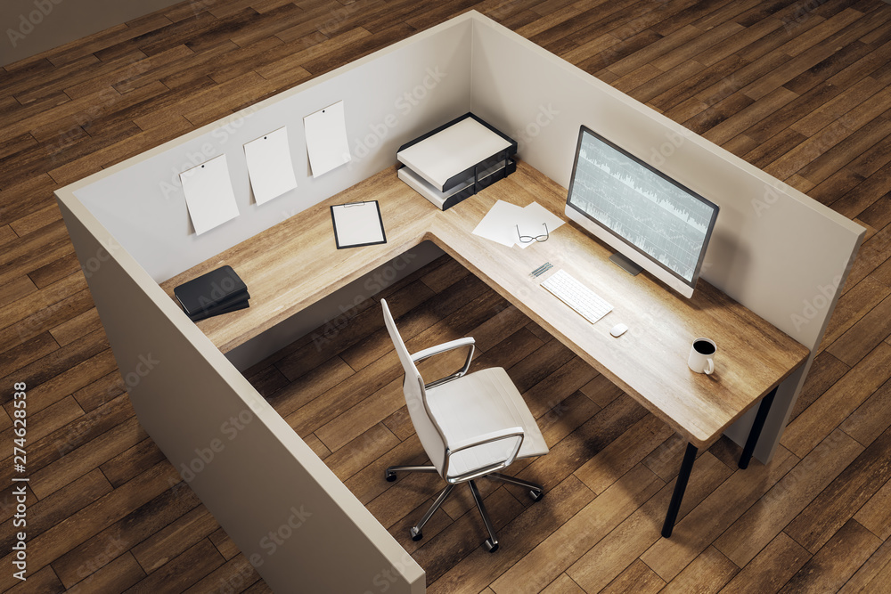 Poster new office with forex on computer
