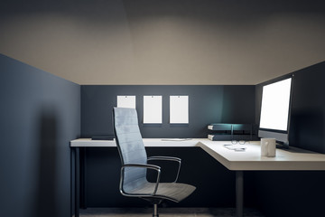 Bright office with empty computer