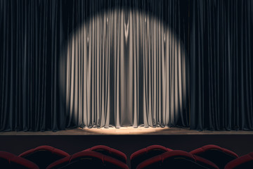 Black stage with empty curtains - obrazy, fototapety, plakaty