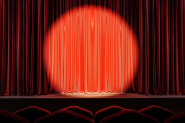 Red stage with empty curtains