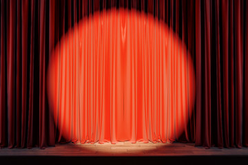 Red stage with blank curtains