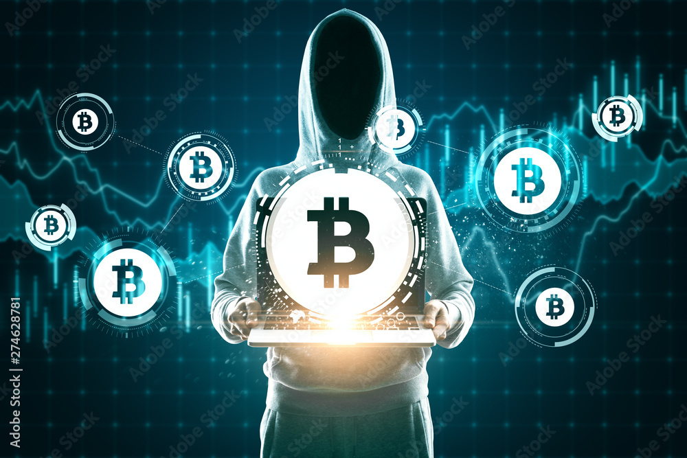Aufkleber hacker with bitcoin icons