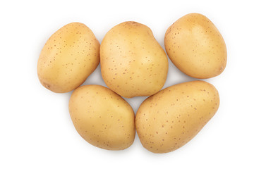 Young potato isolated on white background. Harvest new. Top view. Flat lay