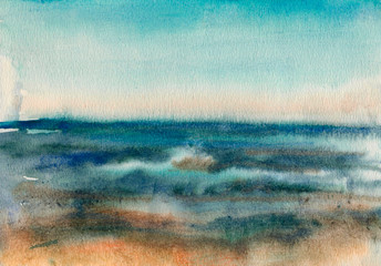 Watercolor sketch of the waves of the sea.