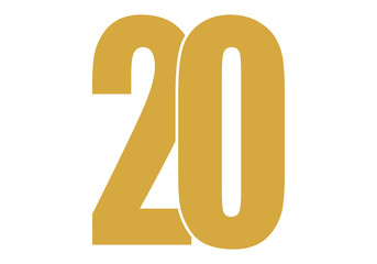 Número veinte de color dorado sobre fondo blanco.
