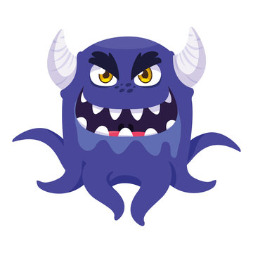 funny monster with horns comic character