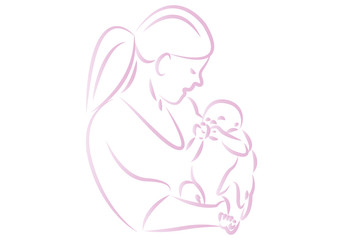 Trazos rosas de una mujer acunando a un bebe. 