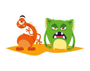 funny monsters couple comic characters colorful