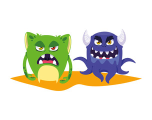 funny monsters couple comic characters colorful