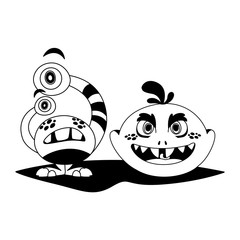 funny monsters couple comic characters monochrome