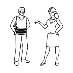 male builder constructor with woman engineer