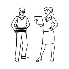 male builder constructor with woman engineer