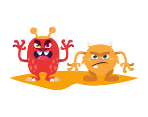 funny monsters couple comic characters colorful