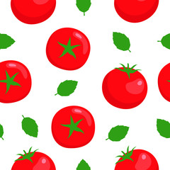Tomato seamless pattern. Tomatoes seamless vector pattern. Tomato vegetables seamless pattern on white background, vector illustration.