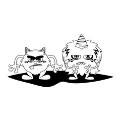 funny monsters couple comic characters monochrome