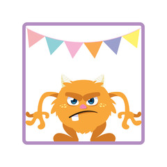 square frame with monster and horns party garlands