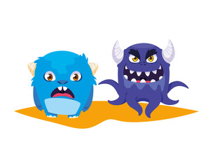 funny monsters couple comic characters colorful